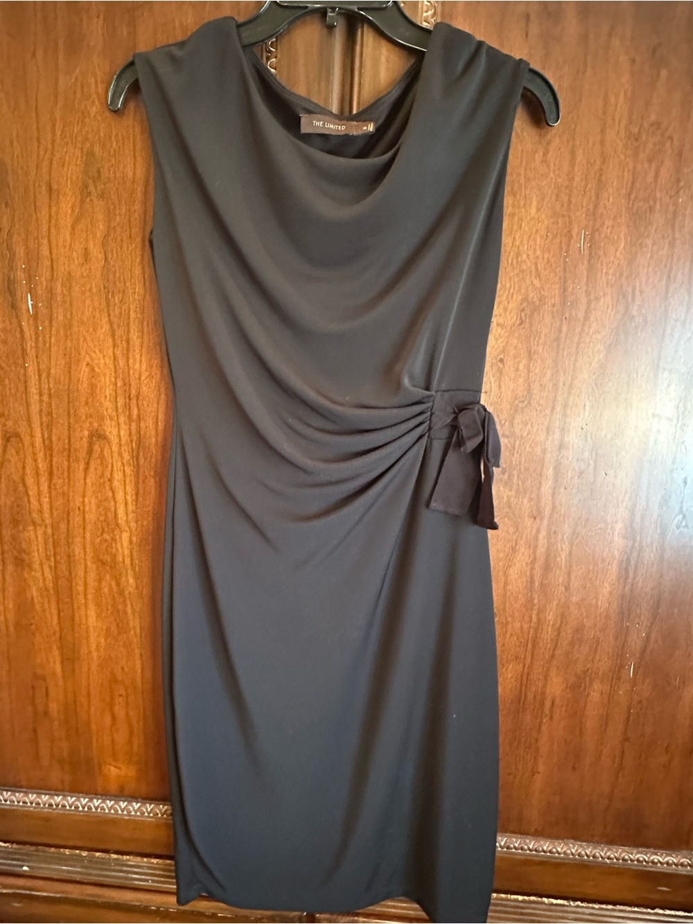 The Limited Black Sleeveless Cowl Neck Sheath Dress with Side Tie